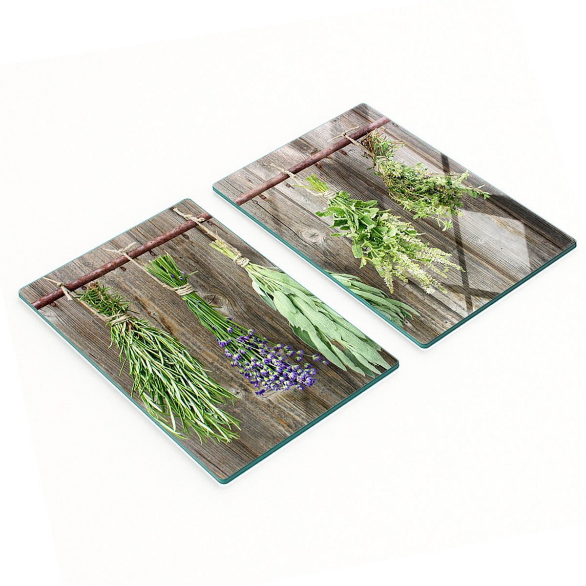 Decoratieve glazen snij- en serveerplanken met kruidenkoord, 2x40x52 cm