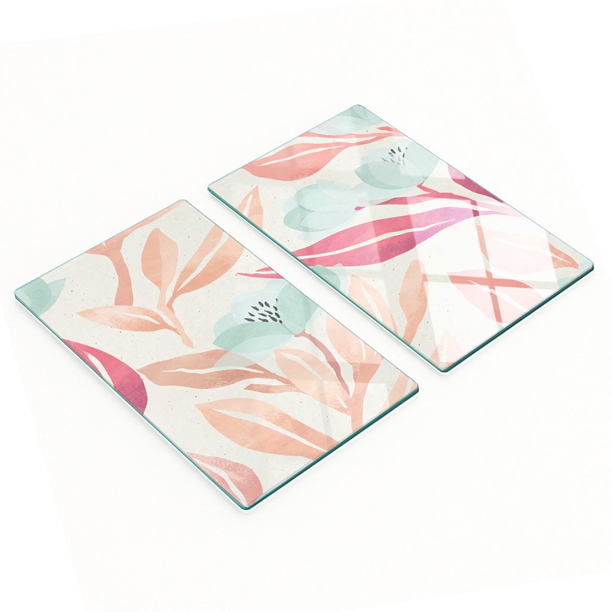 Set van snijplanken van gehard glas met bloemenmotief, 2x30x52 cm