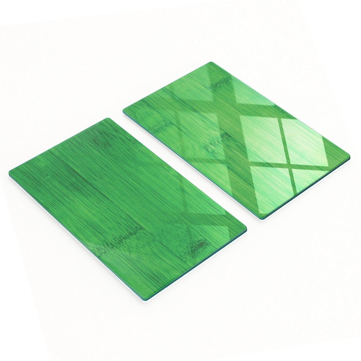 Set van twee glazen keukenplanken, groene bamboeplanken, 2x30x52 cm