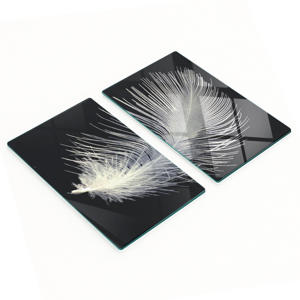 Multifunctionele decoratieve glazen keukenplanken met witte verenprint, 2x30x52 cm