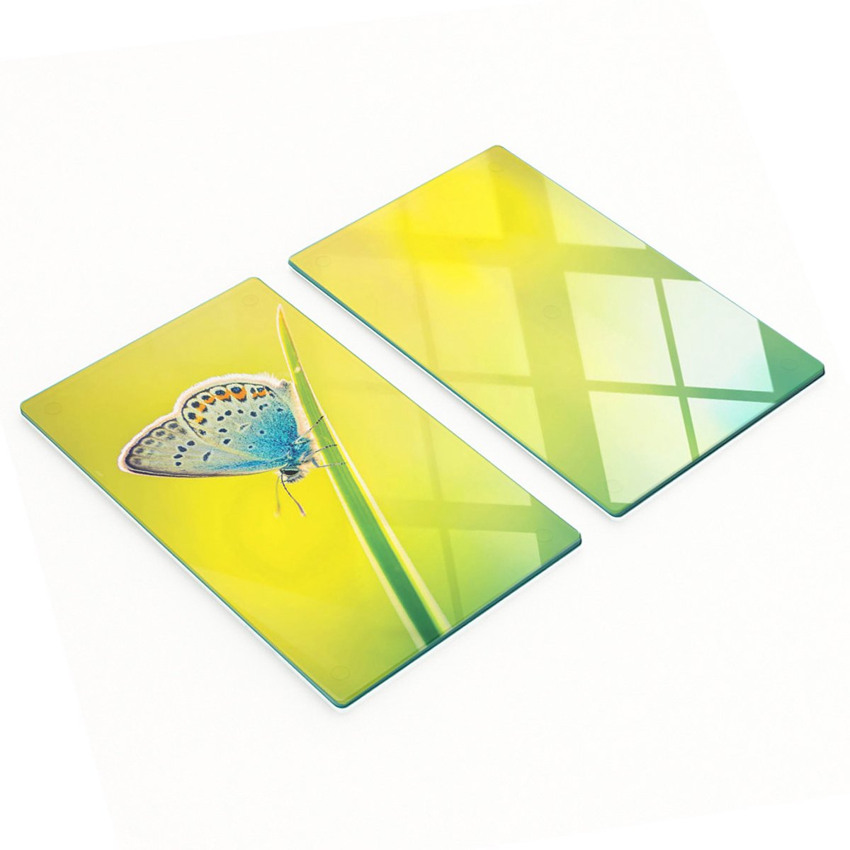 Set van snijplanken van gehard glas met vlinderpatroon, 2x30x52 cm