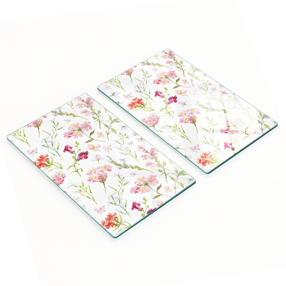 Set van snijplanken van gehard glas met een bloemenpatroon, 2x30x52 cm