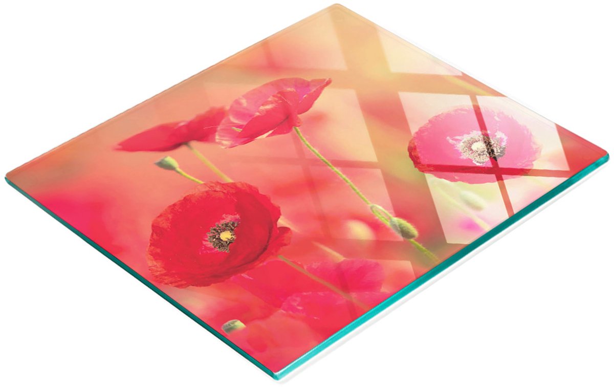 Decoratieve glazen snijplank met rode klaprozen, 60x52 cm