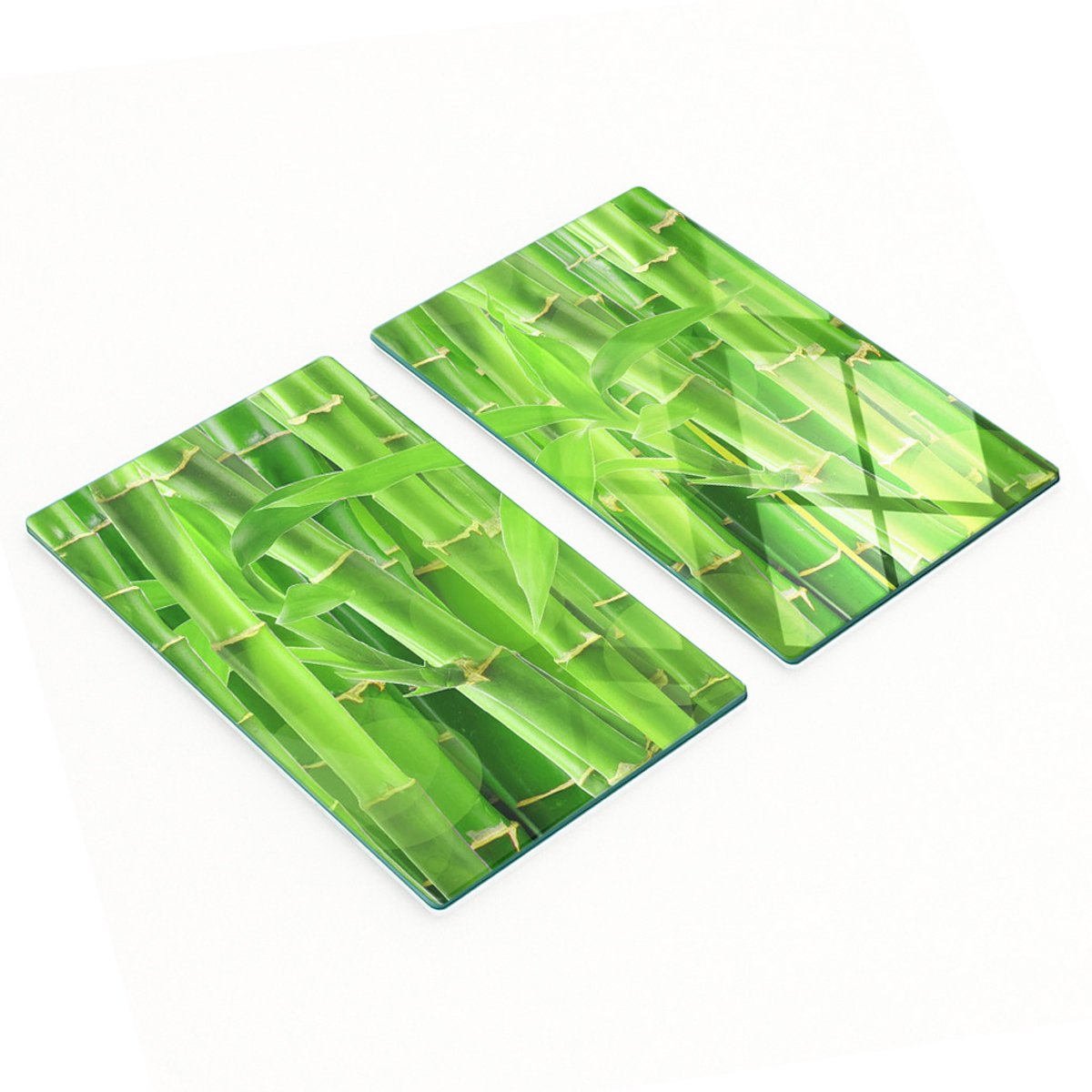 Keukenplanken van gehard glas met afbeeldingen, 2 stuks, bamboe, 2x30x52 cm