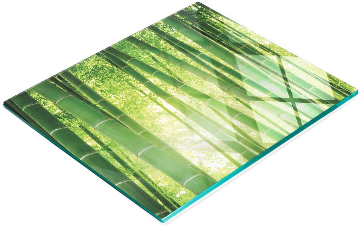 Glazen serveerplank met bamboebosmotief, 60x52 cm