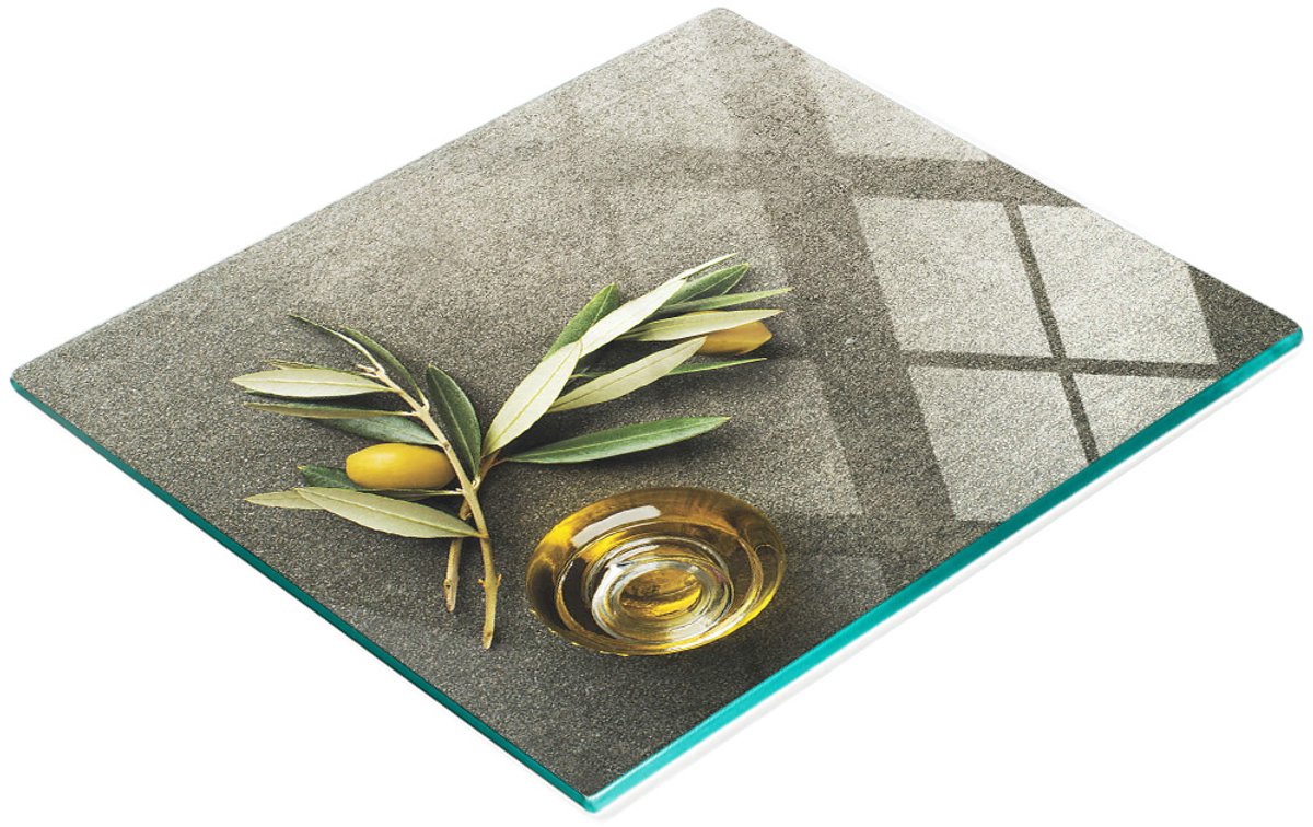 Multifunctionele decoratieve glazen snijplank voor de keuken, olijftakmotief, 60x52 cm