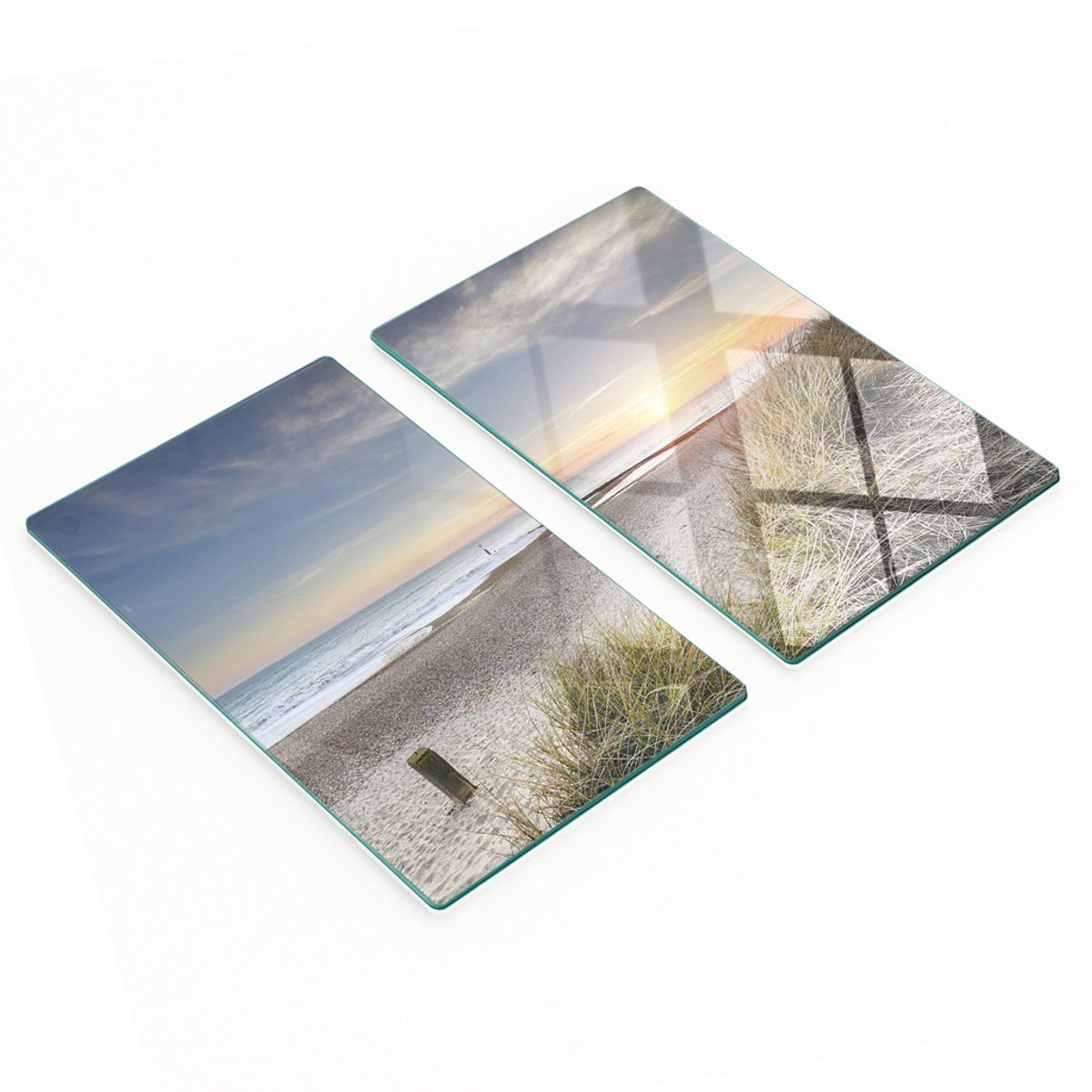 Decoratieve glazen snij- en serveerplanken Zon en duinen 2x30x52 cm