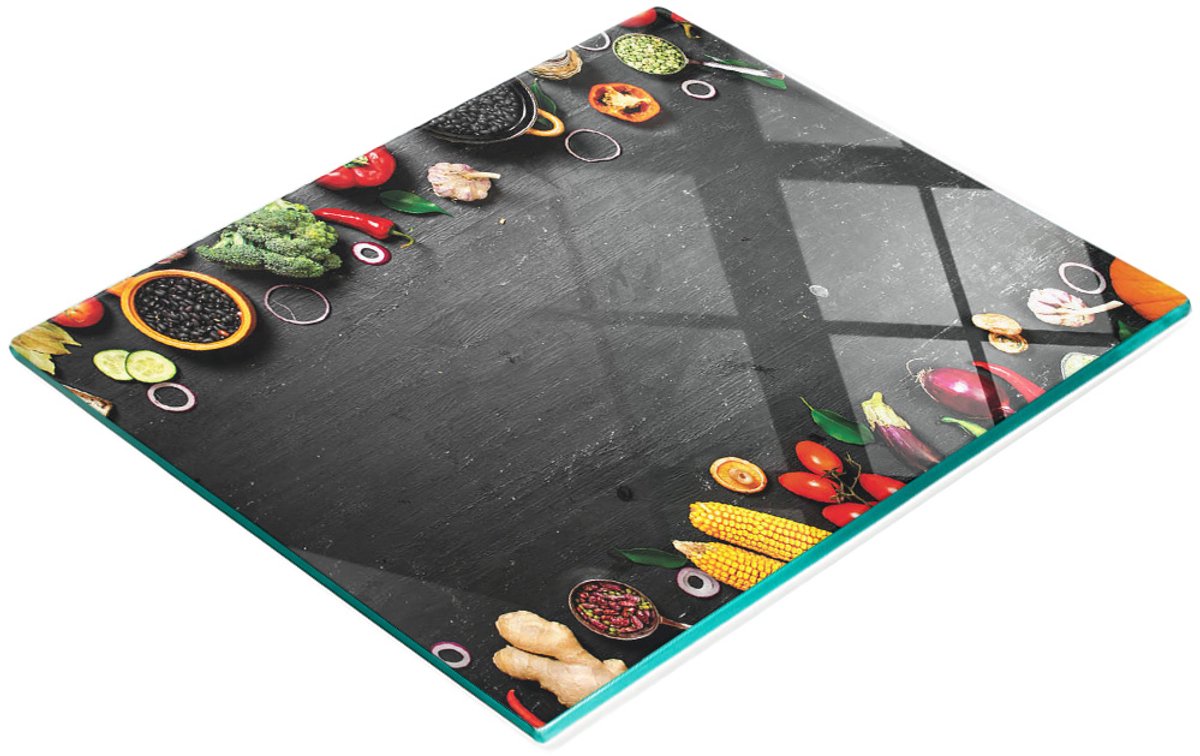 Decoratieve glazen snijplank met groenteafbeeldingen 60x52 cm