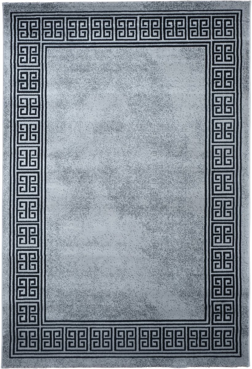 Blanca Vloerkleed – Laagpolig vloerkleed met Griekse rand – Grijs/Zwart – 240x330 cm