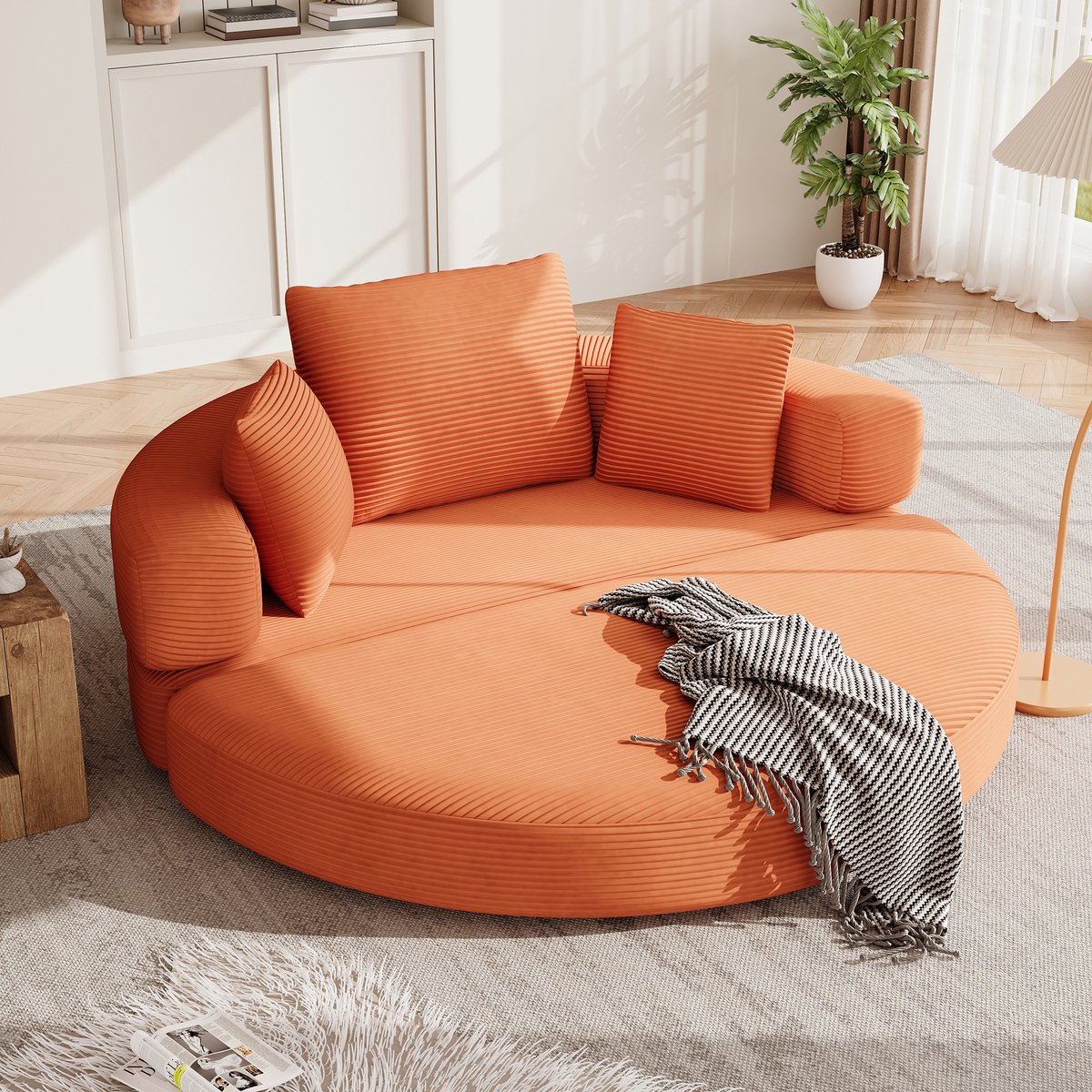 MODFU - Opvouwbare Slaapbank - Sofa En Bed - Vrijstaand - Voor Woonkamer - Schuim Met Ribfluweel - Oranje - 173 X 176 Cm