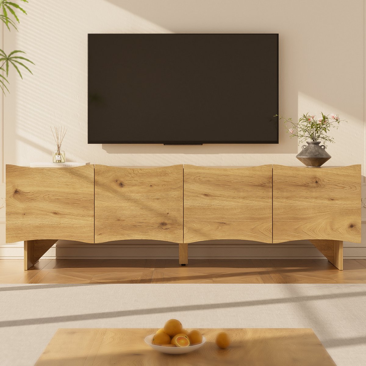 MODFU - TV-Meubel - Golfpatroon En 4 Deuren - Modern - Woonkamer - Spaanplaat - Naturel - 