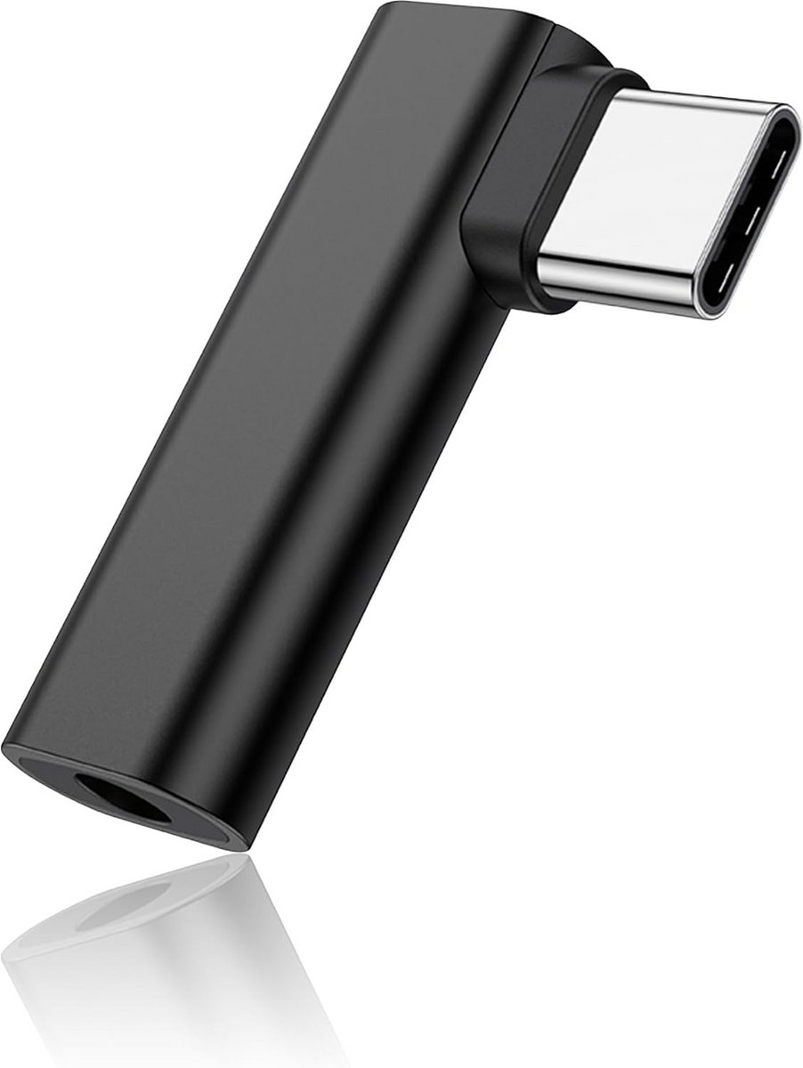 Audio Adapter - Type C naar 3.5mm - Muziek Luisteren - 90 Graden Hoek - Compact Formaat - Zwart