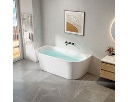 SaniGate Halfvrijstaand bad – acryl – 170x78x58 cm – glanzend wit – inclusief afvoerset & click waste