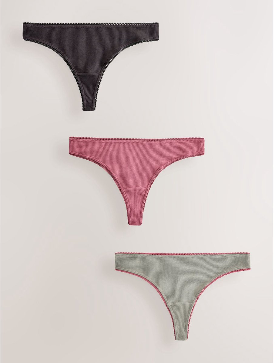 Next - Dames - Verpakking van 3 geribbelde katoenen slips - Roze