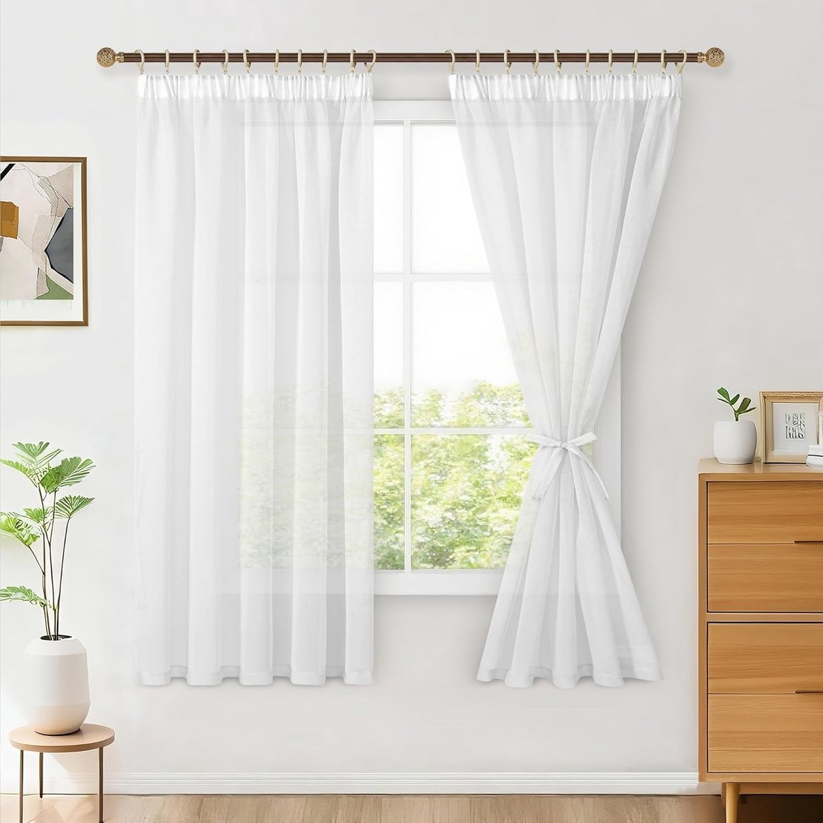 Decoratieve Gordijnen - Sheer Voile Panelen - Woonkamer Slaapkamer - Set van twee stuks - 175 x 140 cm - Wit