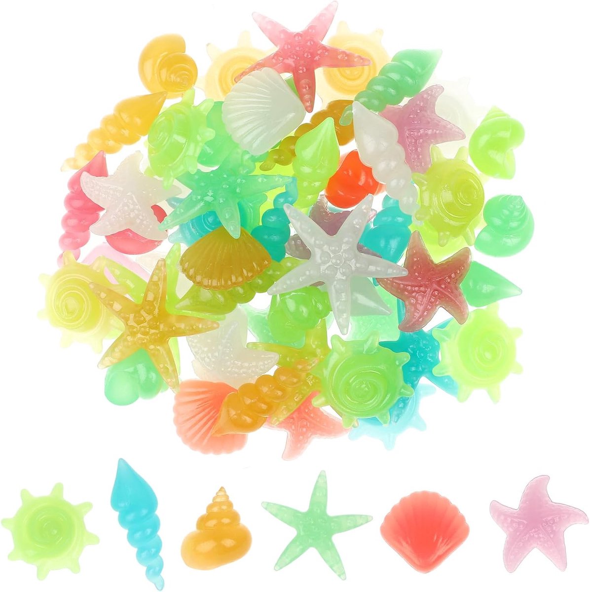 Lichtgevende Kiezels - Decoratieve Schelpenmix - Aquarium Tuin Decoratie - Zelf Oplaadbaar Licht - 50 Stuks Set - Willekeurige Kleuren