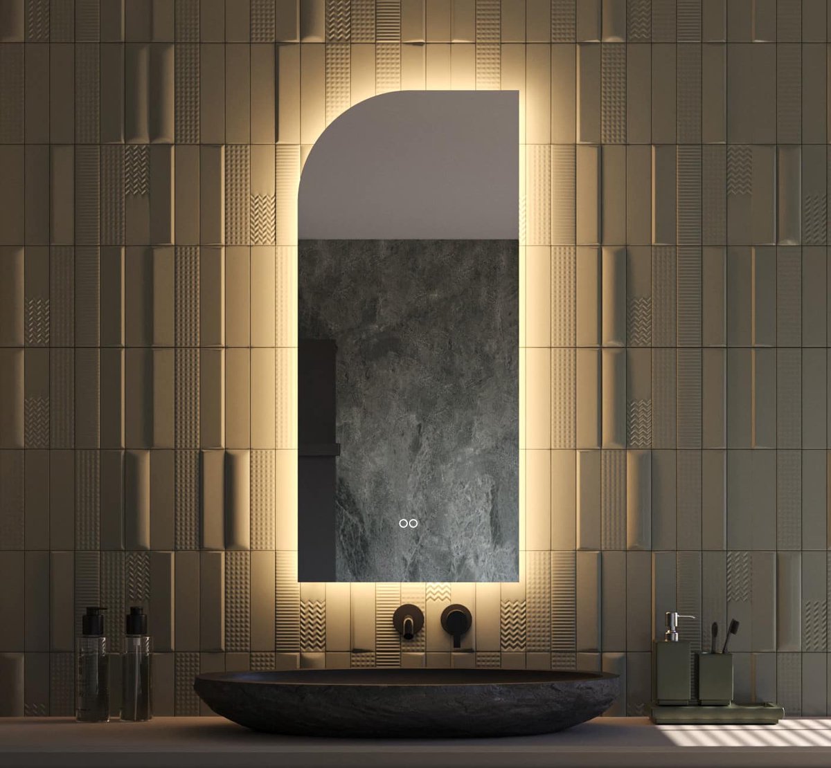Organische halfronde badkamerspiegel met indirecte verlichting, verwarming, instelbare lichtkleur en dimfunctie 45x100 cm