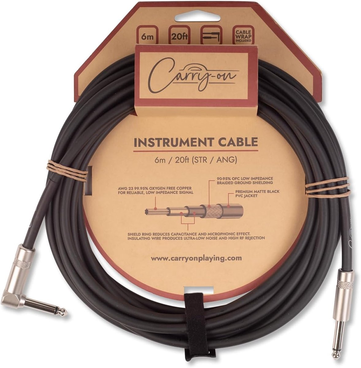 6 Meter Instrumentenkabel Jack Recht naar Schuin voor Gitaar, Bas en Keyboard