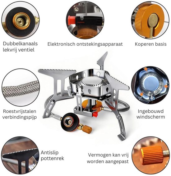 CLVP® Wokbrander - Kookbrander - Wok Brander - Met Slang en Regelaar - Propaan/Gas - Voor Buiten - Camping Kooktoestel Wind Proof –Zilver van Merkloos — afbeelding 5