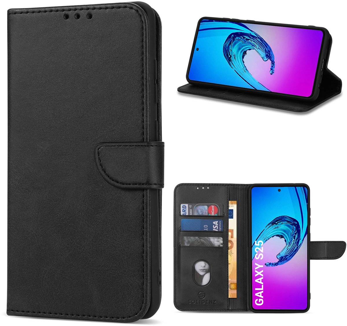 Solidenz hoesje - Geschikt voor Samsung Galaxy S25 - Bookcase - Zwart