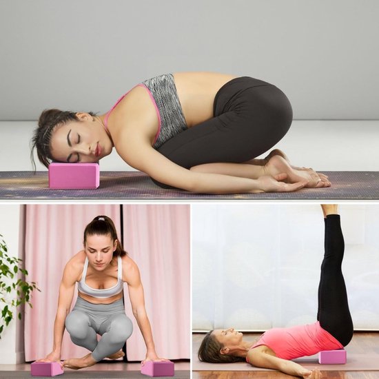 Yoga Blok Set van 2 Roze Pilatesblok van Schuim - Yogablokken Antislip Ondersteuning voor Yoga Pilates en Stretch - Pilatesblok Lichtgewicht Yoga Blokken voor Balans en Stabiliteit — afbeelding 3