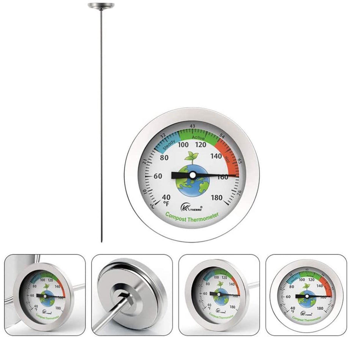 Bodemthermometer - Compostmeter Tuin - Bodemtemperatuur Meten - Waterdicht Roestvrij Staal - 50 cm Sonde - Zilver