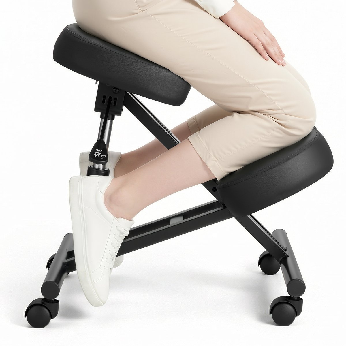 Vevor Ergonomische Knielstoel met Wielen, Verplaatsbare, In Hoogte Verstelbare X-Vormige Knielstoel met Dikke Schuimkussens, voor Nek- en Rugverlichting, voor Thuis, Op Kantoor en Tijdens Meditatie, Zwart