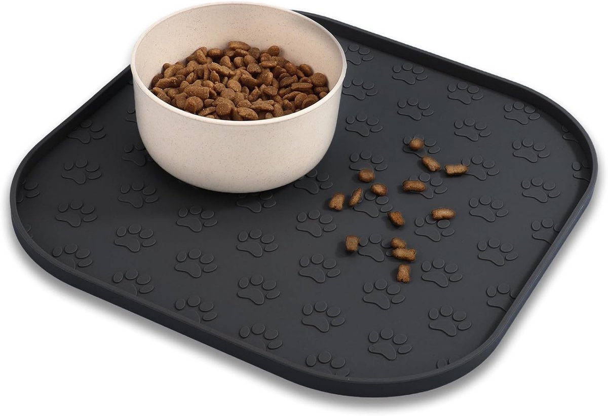Vierkante Voermat - Huisdier Onderlegger - Schoon Eten - Antislip Siliconen - 27x27cm - Zwart