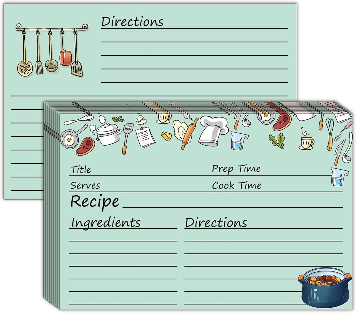 Receptkaarten Set - Keuken Dagboeken - Recepten Opslaan - Dubbelzijdig Ontwerp - 4x6 Inch - Wit