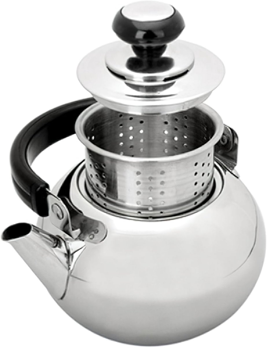 Koffieketel Prismafilter - Waterkoker RVS - Koffie Zetten - Fluitend Signaal - 0.8 Liter - Zilver Zwart