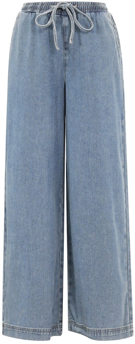 Dames wide leg jeans van geweven katoen - comfortabele effen casual broek