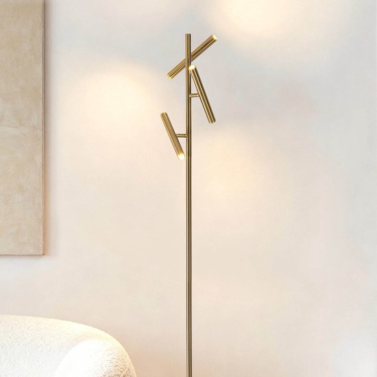 LumenXL - Luxe vloerlamp Zhan met drie draaibare spots, touch dimmer en up & down licht – goud