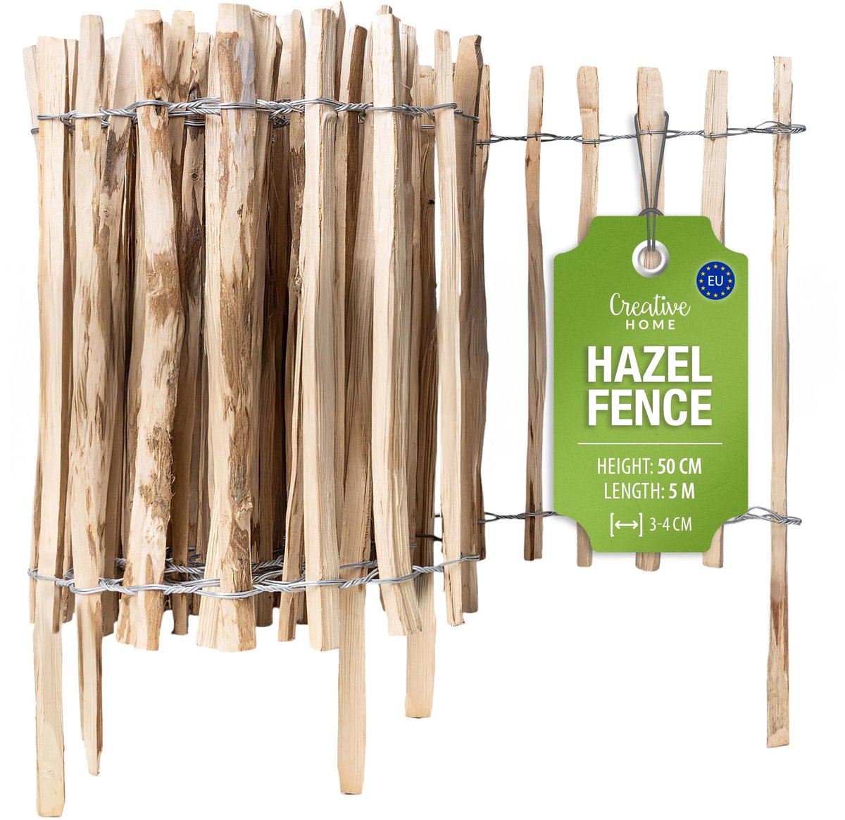 Creative Home houten schutting 50cm hoog en 5m lang | hazelnoot schutting | rolschutting | lamelafstand 3-4 cm | schutting tuin Ideaal als gazonrand bloemperk rand gemaakt van hazelnoot