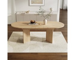 REDOM - Uitschuifbare Eettafel - Verdikt Tafelblad - Afgeronde Hoeken - Modern - MDF - Eikenkleur
