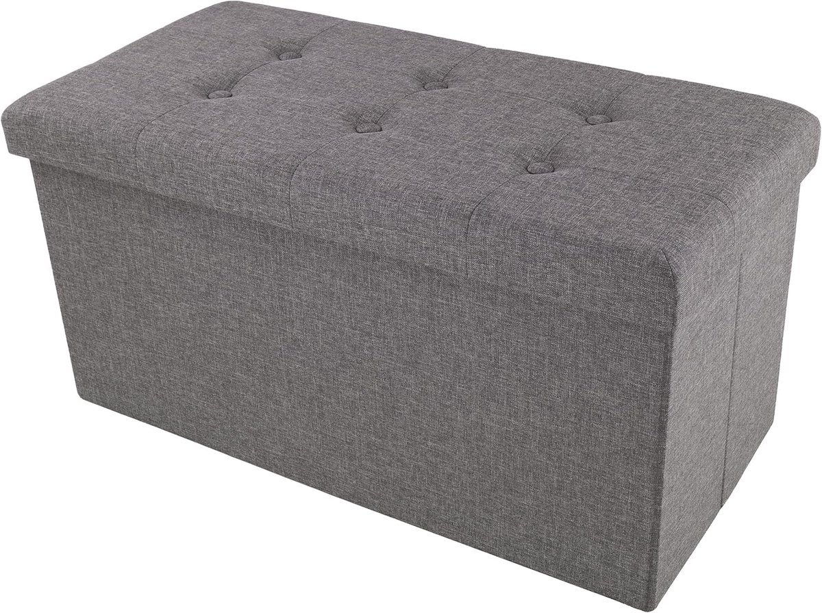 Opbergbank Ottoman - Voetenbank Kist - Extra Zitplaats - Opvouwbaar Ontwerp - 76 cm Breed - Donkergrijs