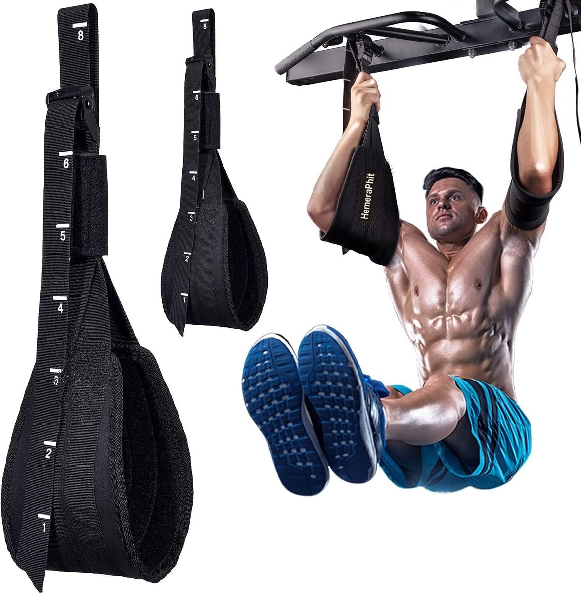 Hangende Buikriemen - Beenhefbanden - Thuis Gymnastiek - Verstelbare Lus - Nylon Neopreen - Zwart