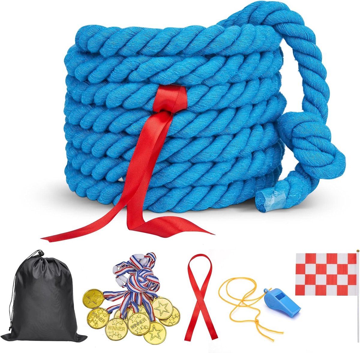 Touwtrek Touw - Spel Touw - Outdoor Feest Spel - Duurzaam Katoen Materiaal - 6 Meter Lengte - Blauw