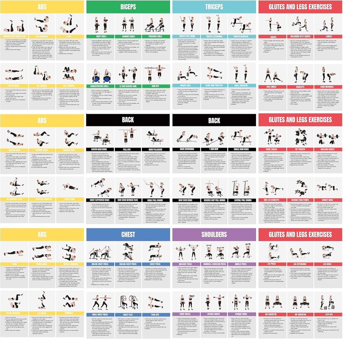 Oefening Gids Grafiek - Workout Plan - Thuis Trainen - Stap-voor-stap Instructies - A3 Formaat - Meerkleurig