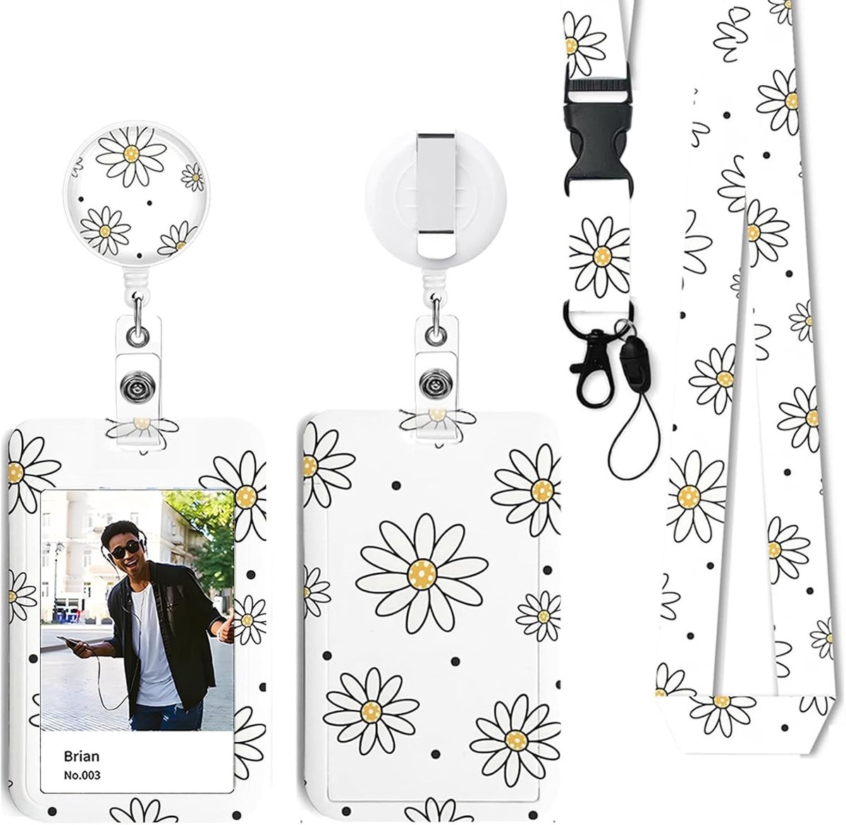 Kaarthouder Lanyard - ID Kaart Houder - Dagelijks Gebruik - Intrekbare Clip - 5x5x1 cm - Wit