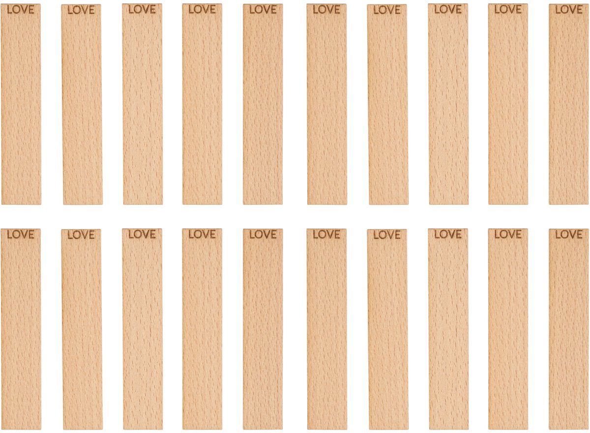 TopWosk - Houten Lont - Gemailleerd - LOVE - 100x20x1 mm - 20 stuks
