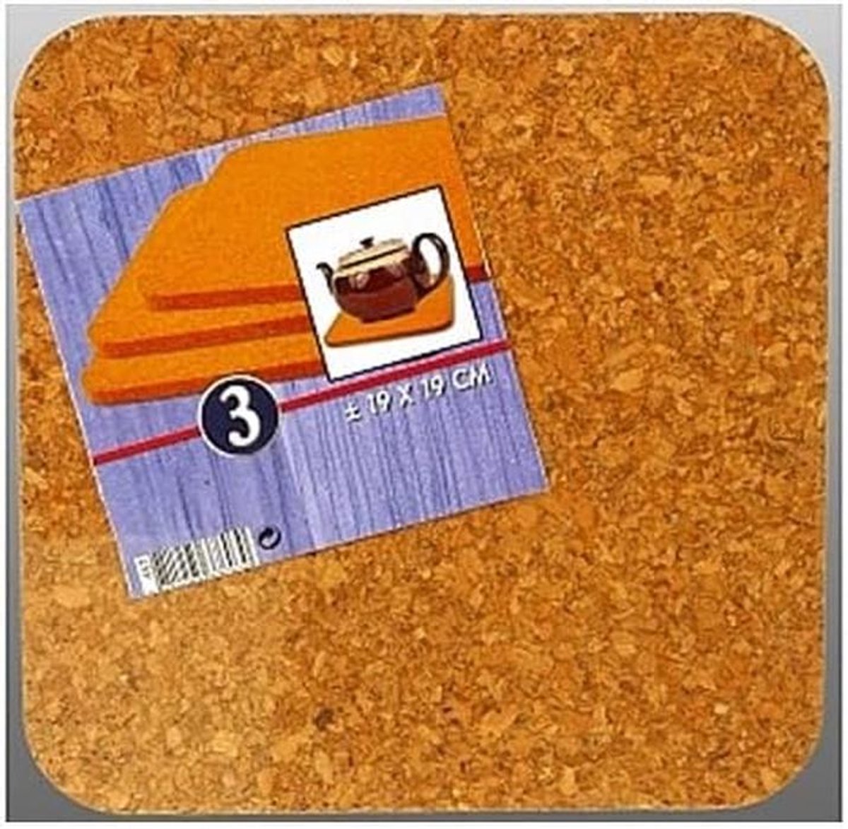 Onderzetters Kurk - Tafelbeschermers - Dranken Plaatsen - Set van 3 - 19x19 cm - Natuurlijk