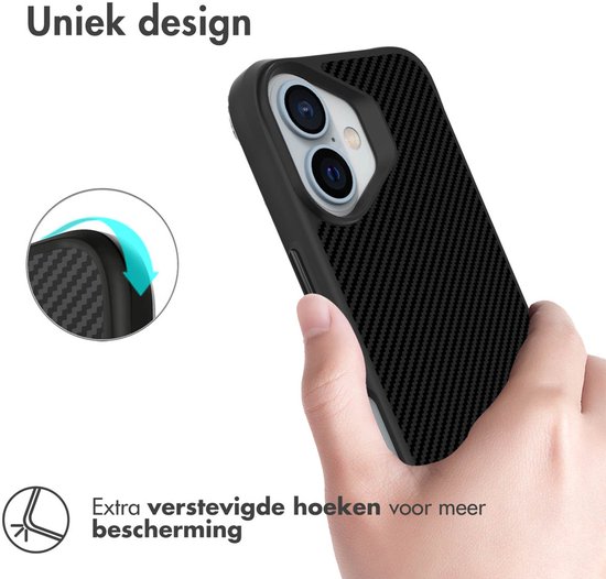Coque noire en fibre de carbone avec coins renforcés pour une protection accrue.