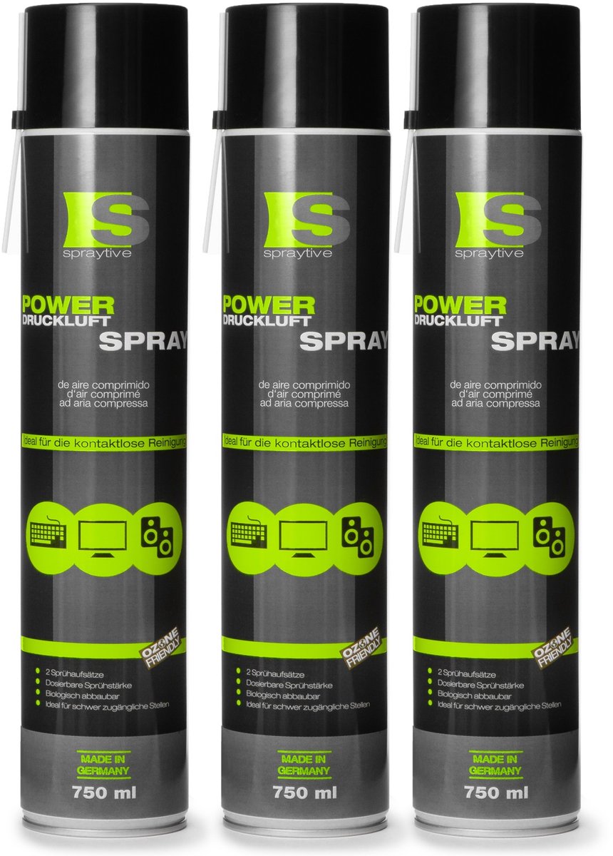 Spraytive 3x 750ml power persluchtspray persluchtreiniger met 100mm spuitrietje pc reinigingsset toetsenbord computer camera