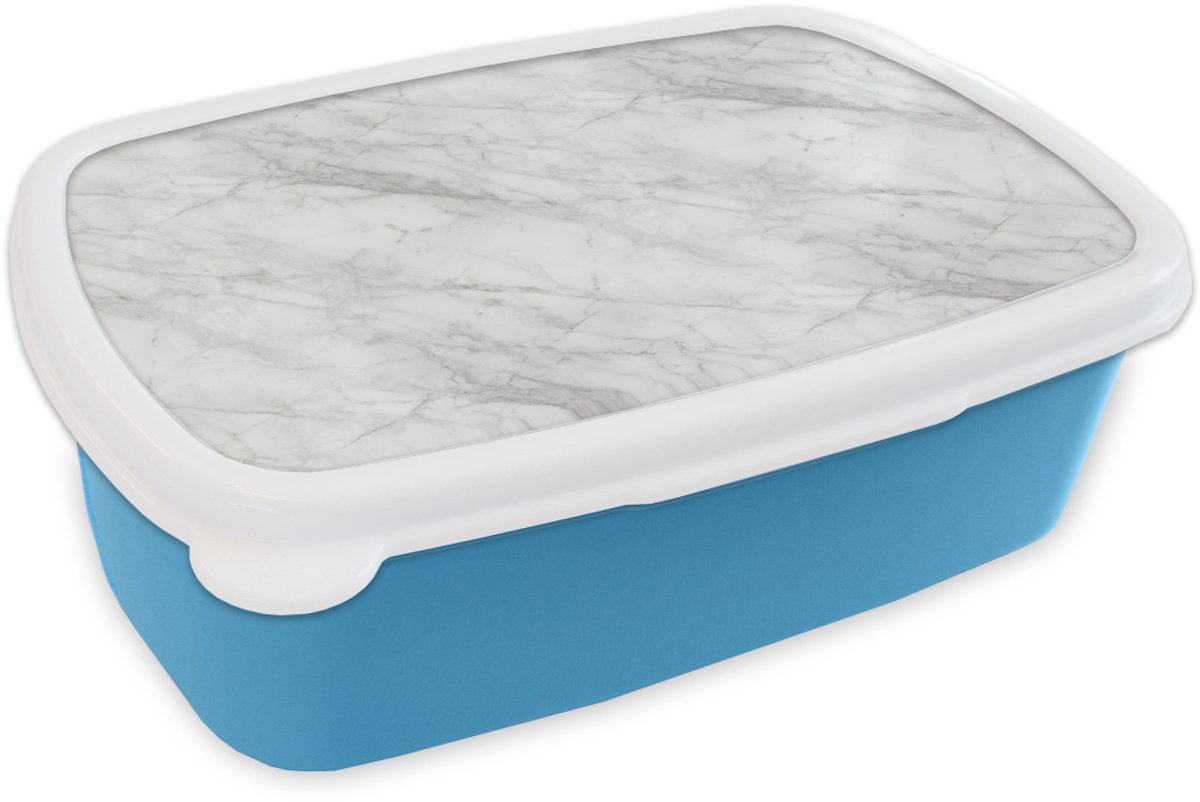 Broodtrommel Blauw - Lunchbox Klassiek - Marmer print - Grijs - Brooddoos 18x12x6 cm - Brood lunch box - Broodtrommels voor kinderen en volwassenen