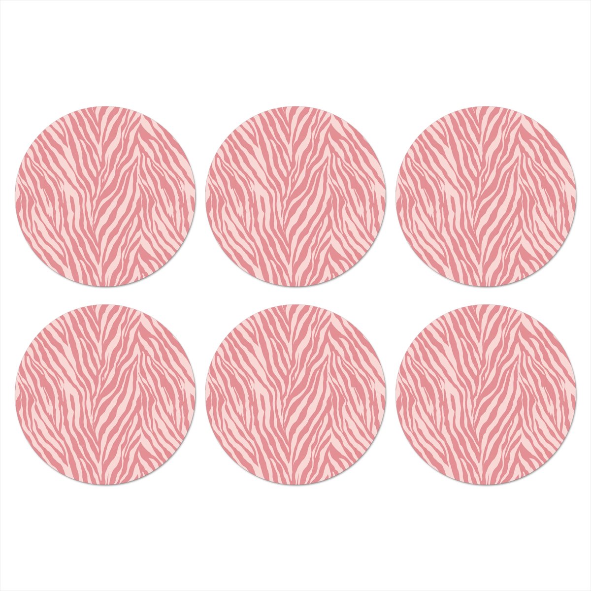 Onderzetters voor glazen - Rond - Zebra - Print - Roze - 10x10 cm - Glasonderzetters - 6 stuks