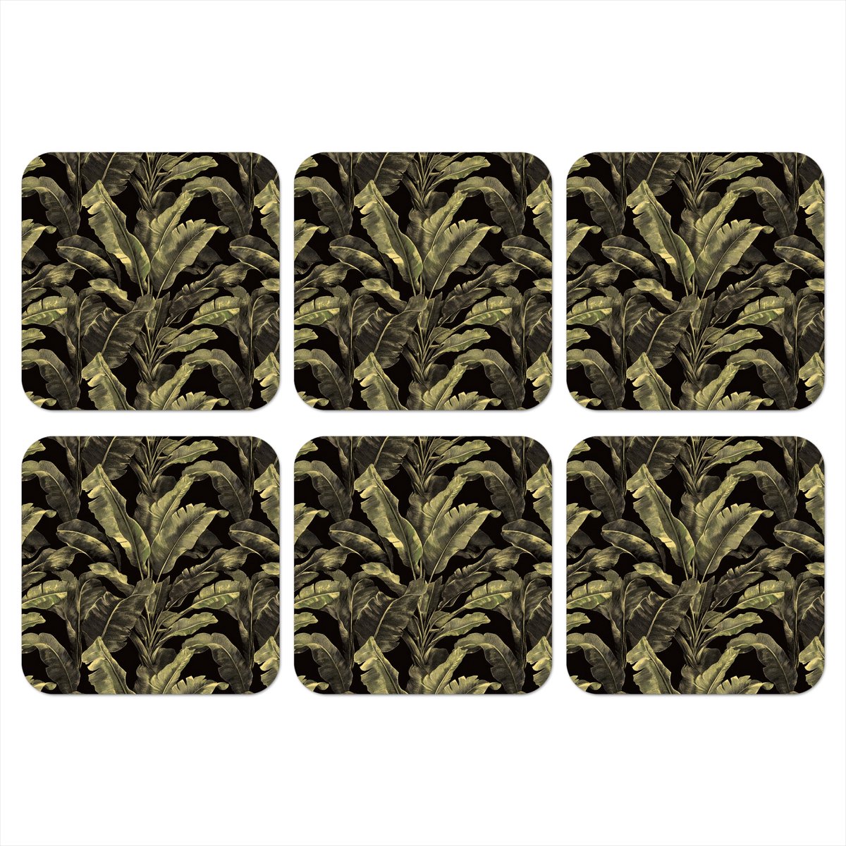 Onderzetters voor glazen - Botanisch - Bladeren - Groen - 10x10 cm - Glasonderzetters - 6 stuks