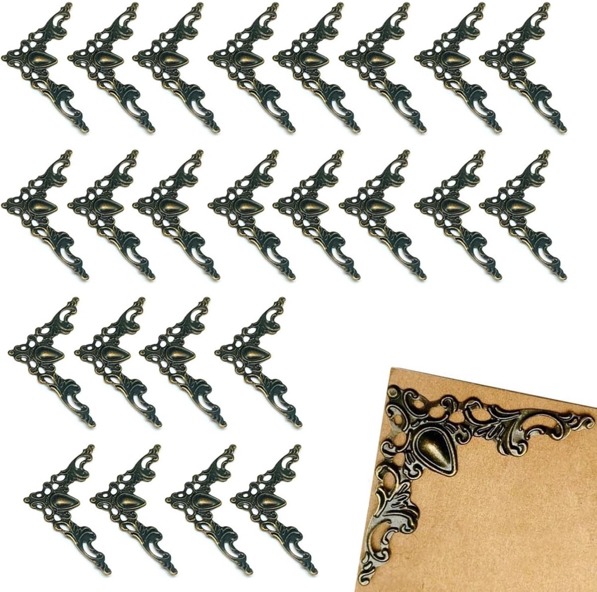 Oneay 24-delige metalen beschermdoos met decoratieve rand in antiek brons, retrostijl, geschikt voor albums, foto's, boeken, fotolijsten, knutseldecoraties en ter bescherming van de randen.
