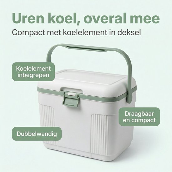 Lomera Koelbox Klein met Koelelement - Draagbaar voor Picknick en Camping - Koelkist - Strand - Outdoor - Frigobox - Vakantie - Festival - Tuin - Buitenleven - Thermobox - Isolatie - Dagje Uit - Auto - Compact - Reizen - BBQ - Zomer van Lomera — afbeelding 2