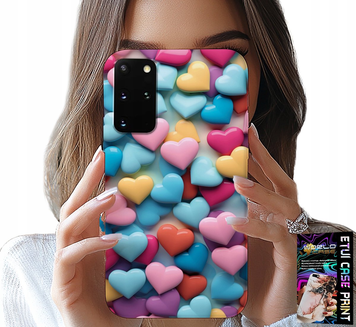 HOESJE VOOR SAMSUNG GALAXY S20 PLUS - KLEURRIJKE HARTJES, MOGELIJKHEID TOT PERSONALISATIE