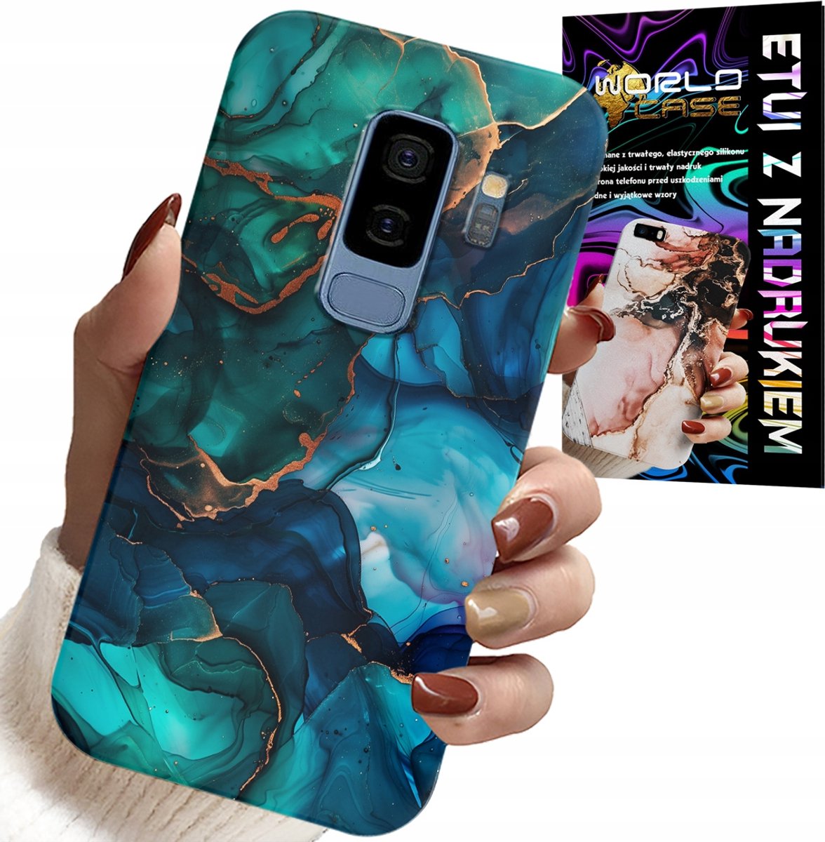 HOESJE VOOR SAMSUNG GALAXY S9 PLUS - BLAUWGROENE MARMERPATROON ACHTERKANT